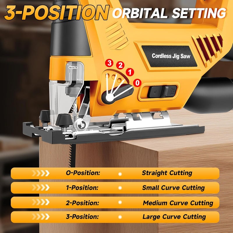 CAMXTOOL Jig Saw Compatible with Dewalt 20V Max Battery (No Battery), Cordless Jig Saw Brushless Jigsaw Tool with LED Light, 0°- 45° Bevel Cuts, 3 Orbital Settings for Straight/Curve/Circle Cutting - Image 3